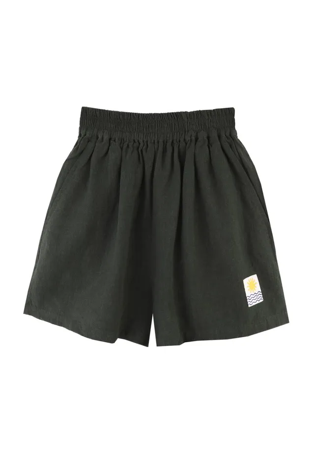 Women Basic Linen Shorts Forest Green LF Markey Shorts