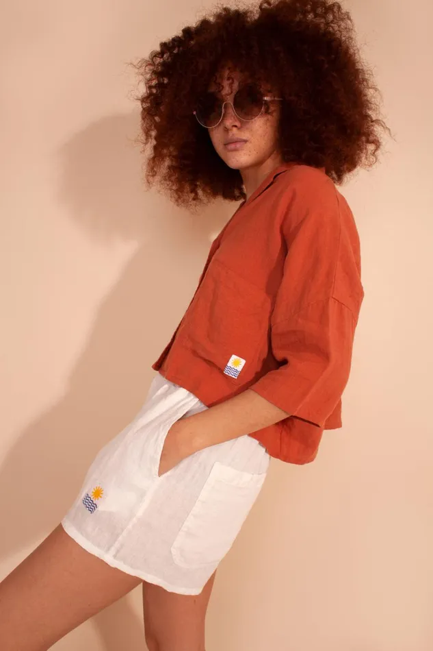 Women Basic Linen Shorts Ivory LF Markey Shorts