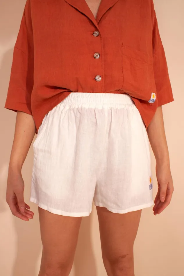 Women Basic Linen Shorts Ivory LF Markey Shorts