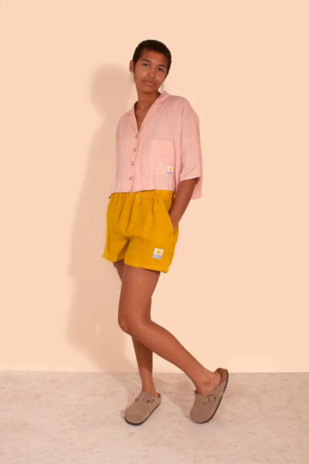 Women Basic Linen Shorts Saffron LF Markey Shorts