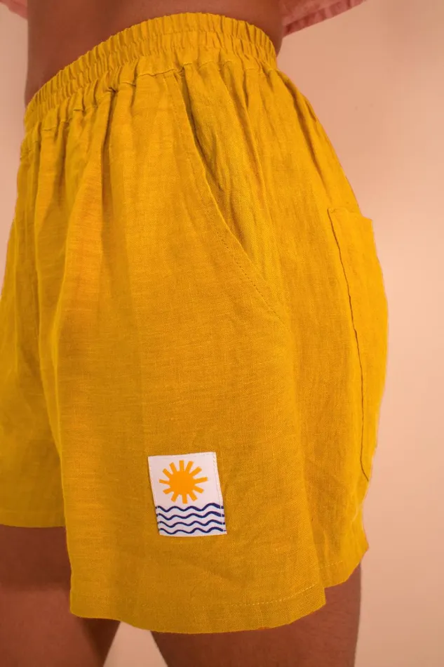 Women Basic Linen Shorts Saffron LF Markey Shorts