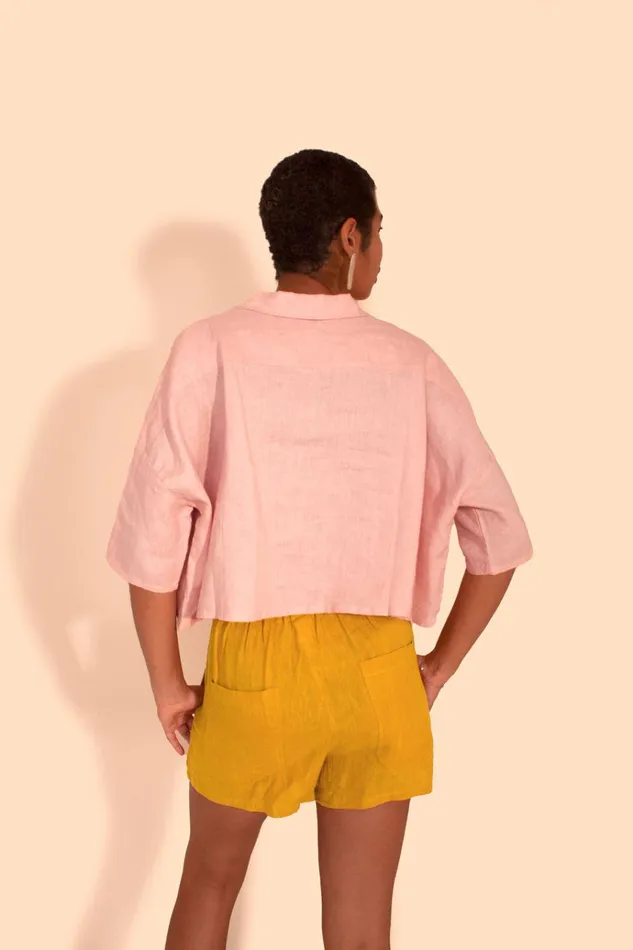 Women Basic Linen Shorts Saffron LF Markey Shorts