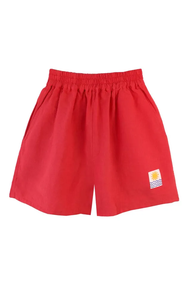 Women Basic Linen Shorts Vermillion LF Markey Shorts