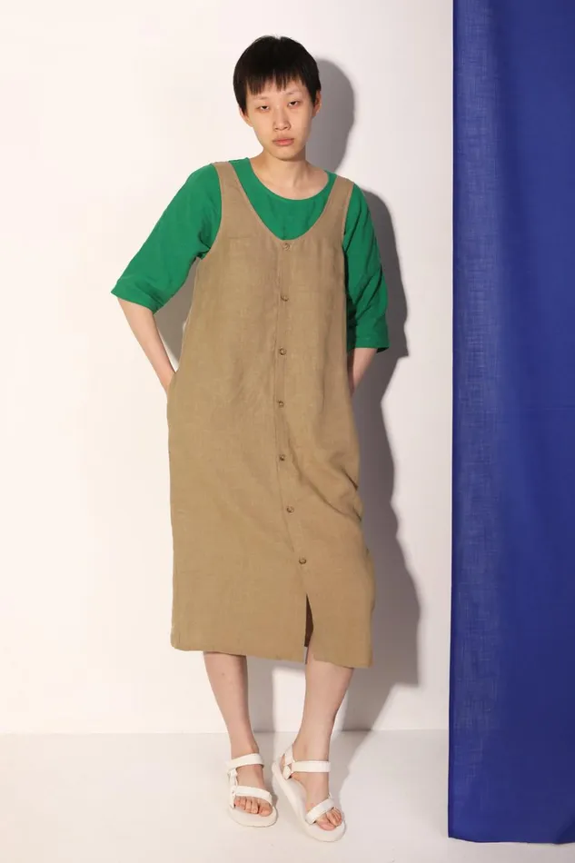 Women Button Front Slip Stone LF Markey Dresses