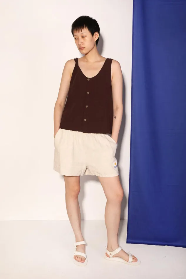 Women Button Front Tank Chocolate LF Markey Tops