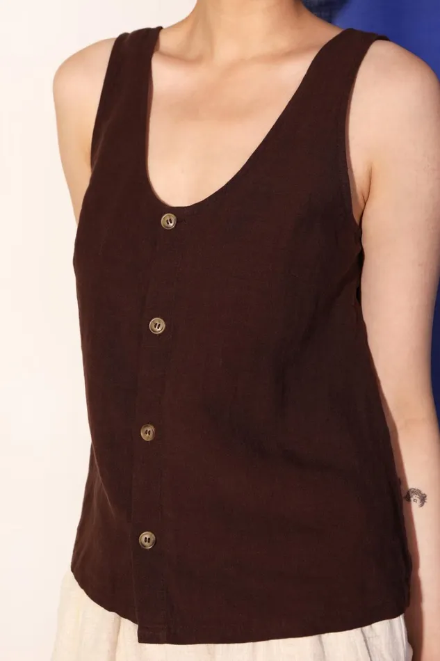 Women Button Front Tank Chocolate LF Markey Tops