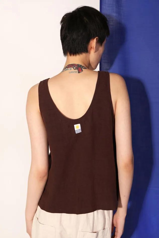 Women Button Front Tank Chocolate LF Markey Tops