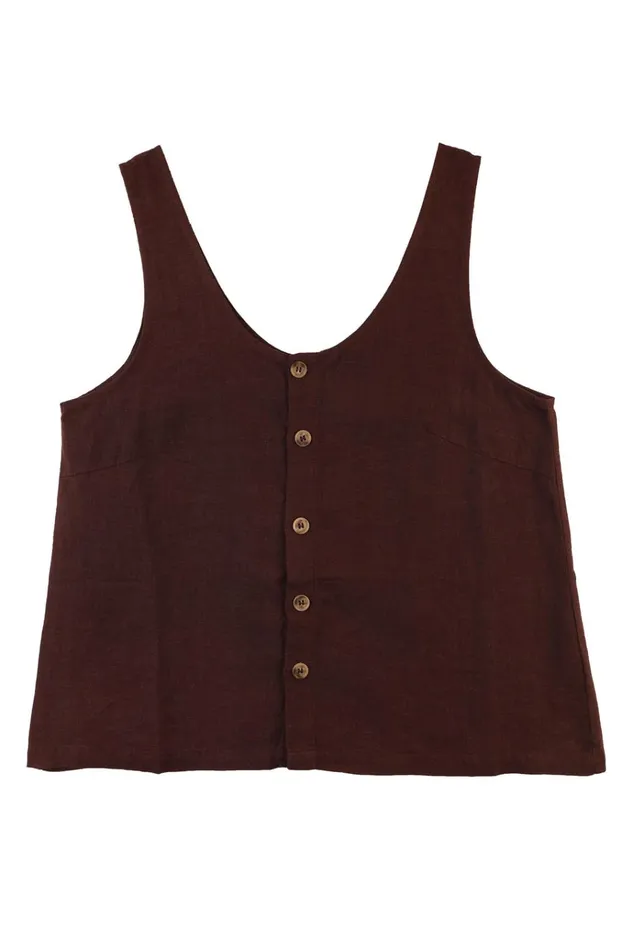 Women Button Front Tank Chocolate LF Markey Tops