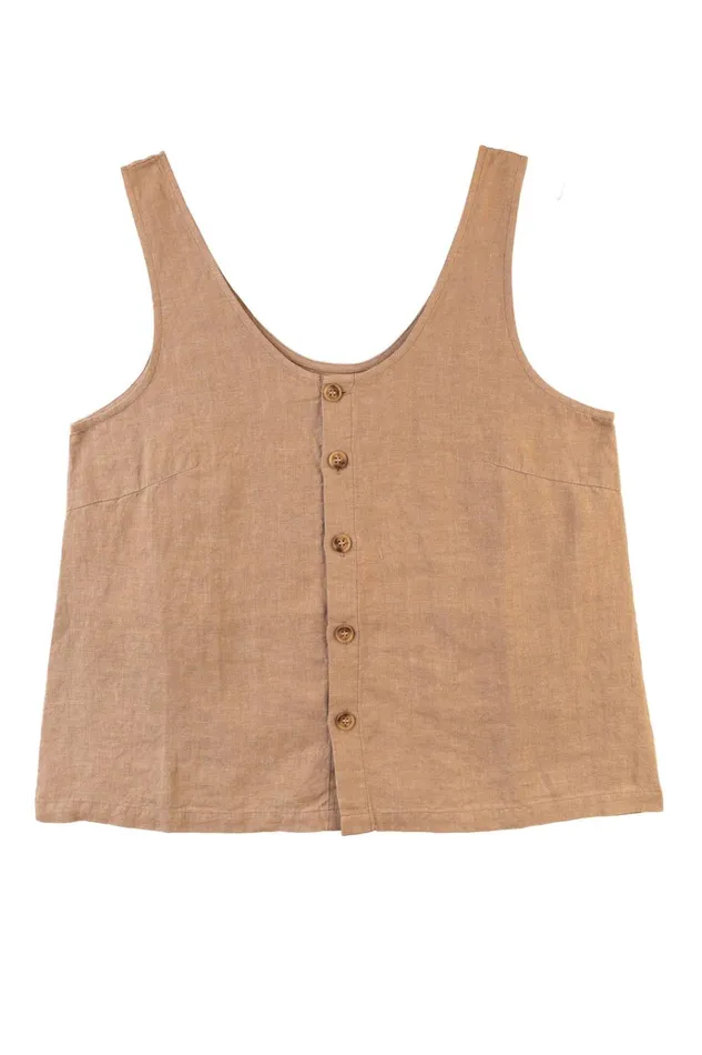 Women Button Front Tank Stone LF Markey Tops