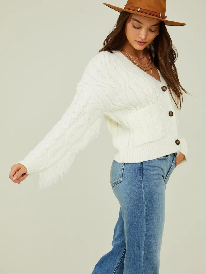 Women Carly Fringe Cardigan Ivory Altar039d State Sweaters