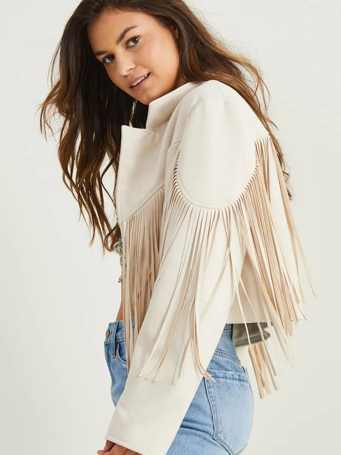 Women Cece Suede Fringe Jacket Ivory Altar039d State Jackets