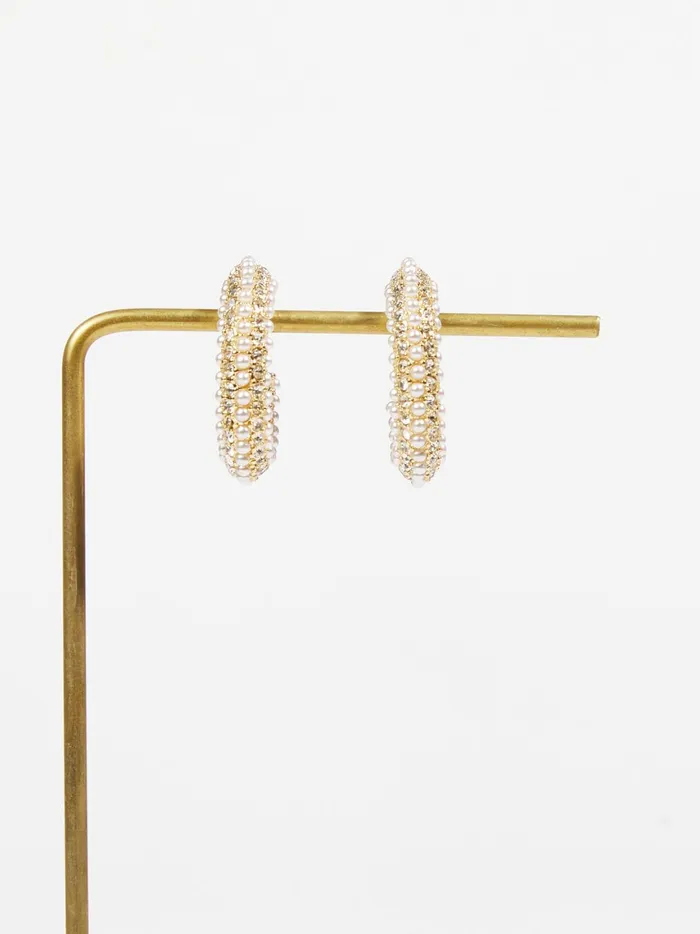 Women Chunky Pearl And Rhinestone Hoop Earrings Goldcream Altar039d State Jewelry Women Chunky Pearl And Rhinestone Hoop Earrings Goldcream Altar039d State Jewelry