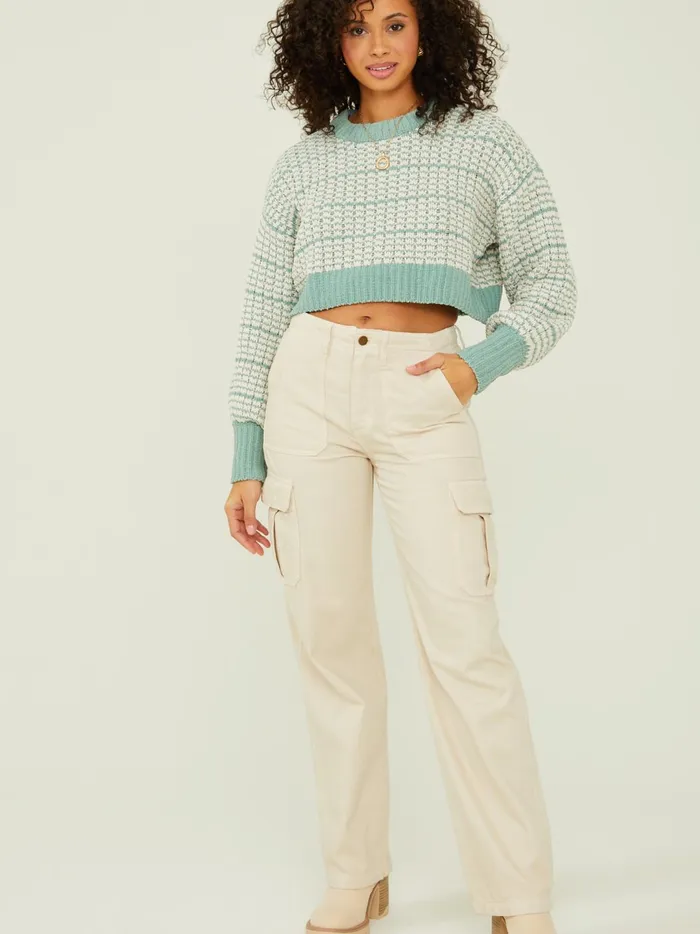 Women Claira Cropped Texture Sweater Iceberggreen Altar039d State Sweaters