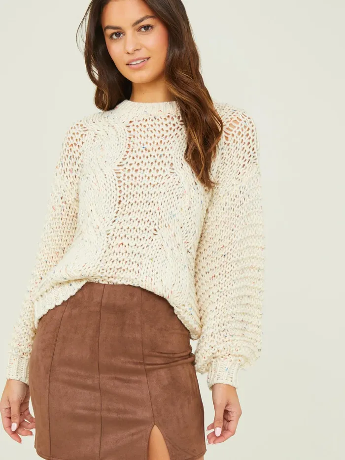 Women Confetti Cable Knit Sweater Ivory Altar039d State Sweaters