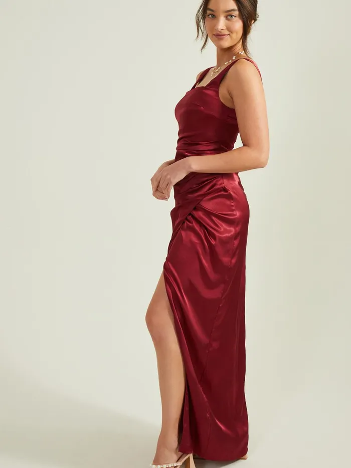 Women Cora Satin Maxi Dress Burgundy Altar039d State Maxi Midi