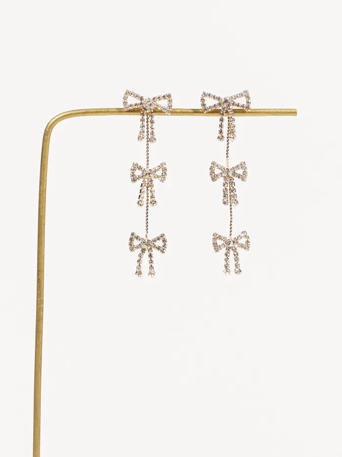 Women Crystal Bow Trio Earrings Gold Altar039d State Jewelry