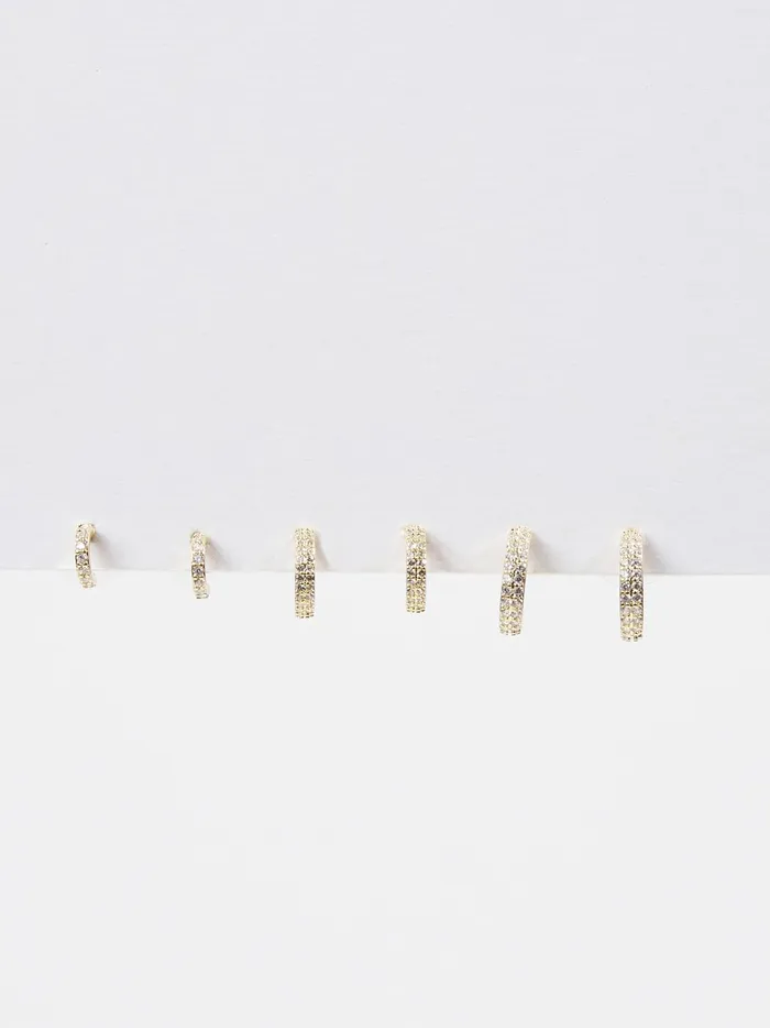 Women Crystal Covered Huggie Earring Set Gold Altar039d State Jewelry