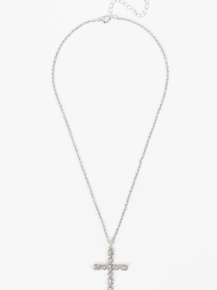 Women Crystal Cross Rope Chain Silver Altar039d State Jewelry