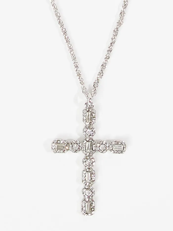 Women Crystal Cross Rope Chain Silver Altar039d State Jewelry