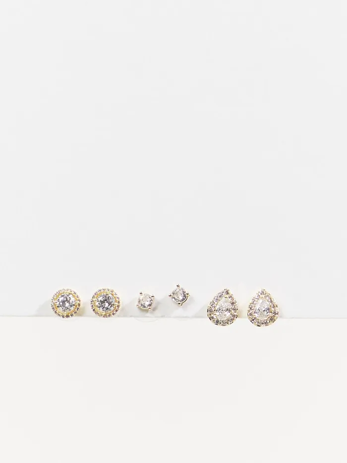 Women Crystal Glitz Stud Earrings Pack Gold Altar039d State Jewelry