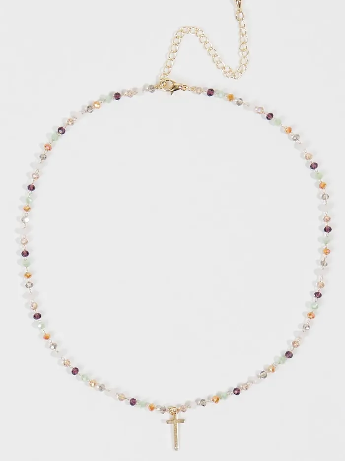 Women Dainty Colorful Beaded Cross Choker Necklace Naturalmulti Altar039d State Jewelry