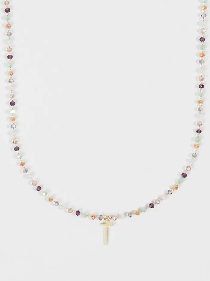 Women Dainty Colorful Beaded Cross Choker Necklace Naturalmulti Altar039d State Jewelry