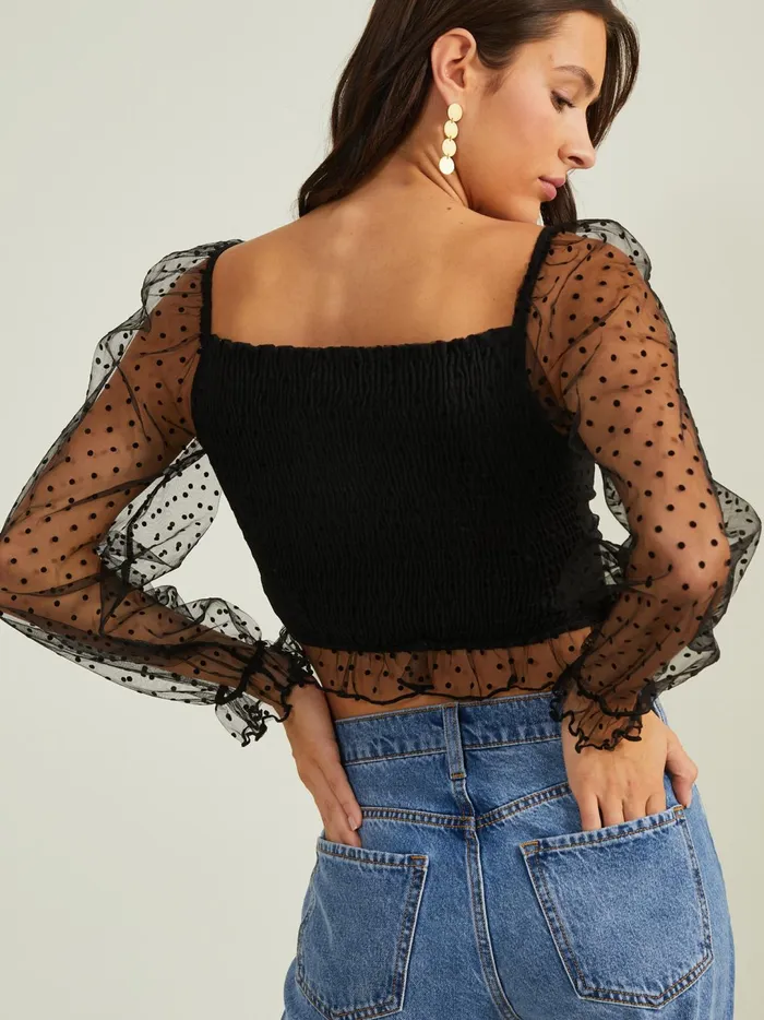 Women Daisy Cinched Mesh Top Black Altar039d State Blouses