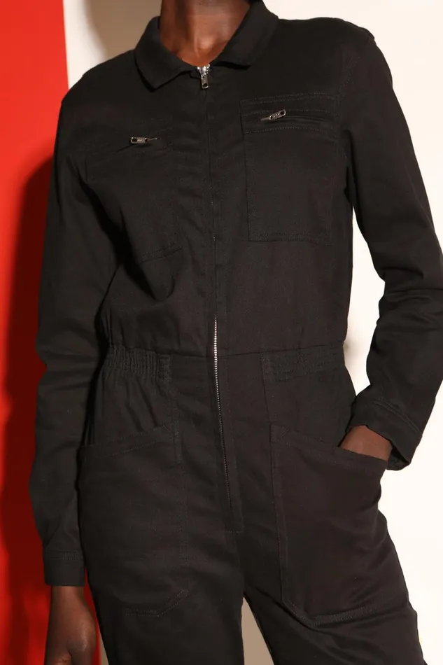 Women Danny Stretch Drill Boilersuit Black LF Markey One Pieces