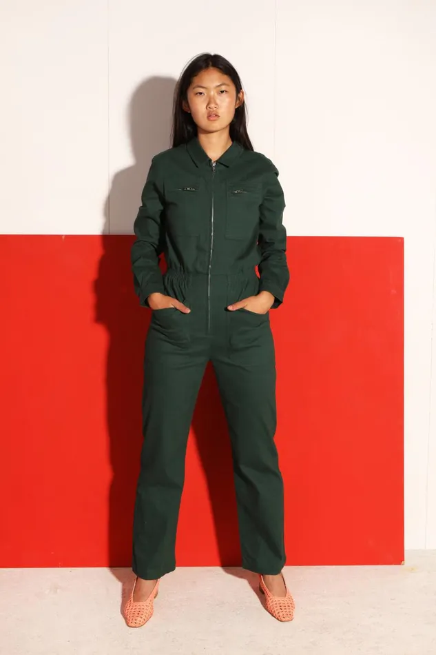 Women Danny Stretch Drill Boilersuit Forest Green LF Markey One Pieces