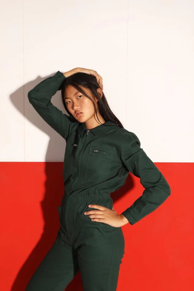Women Danny Stretch Drill Boilersuit Forest Green LF Markey One Pieces