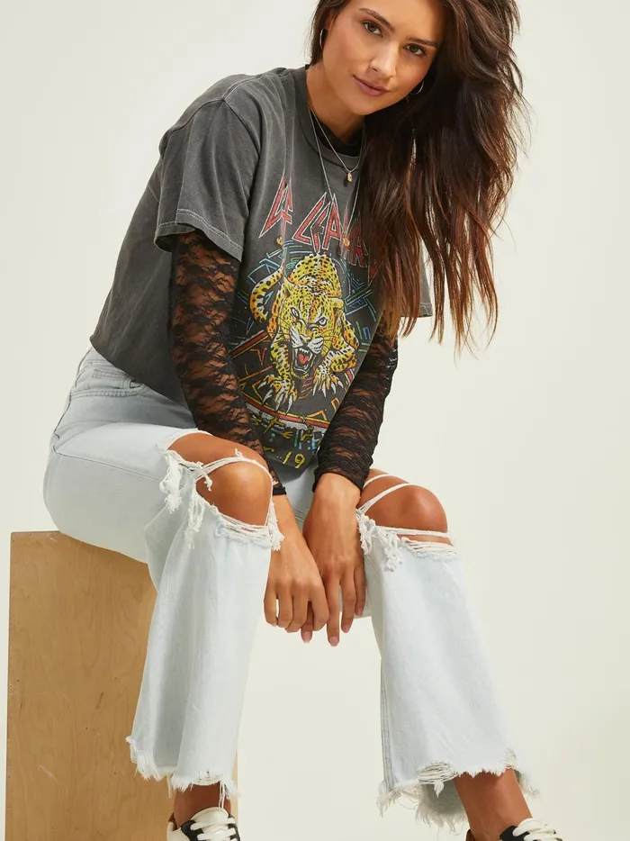 Women Def Leppard Crop Tee Washedblack Altar039d State Graphics