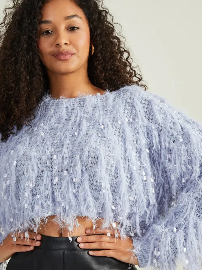 Women Emaline Cropped Shaggy Sweater Iceblue Altar039d State Cropped Sweaters