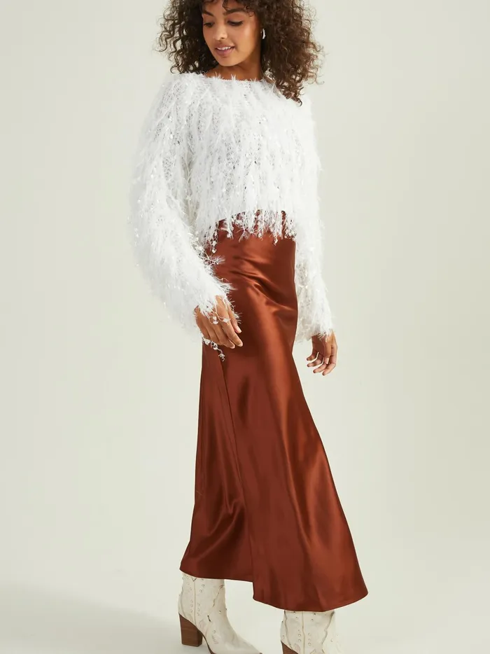 Women Emaline Cropped Shaggy Sweater Ivory Altar039d State Pullovers
