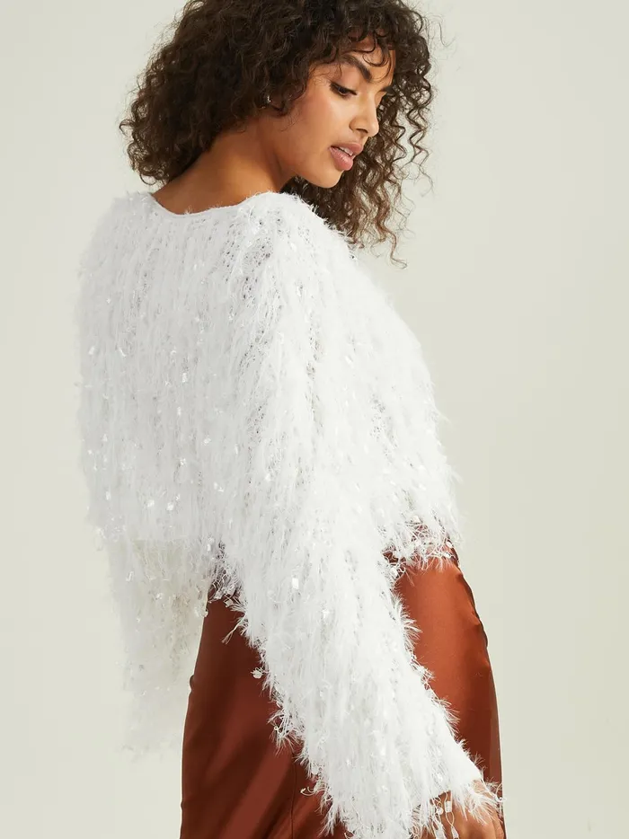 Women Emaline Cropped Shaggy Sweater Ivory Altar039d State Pullovers