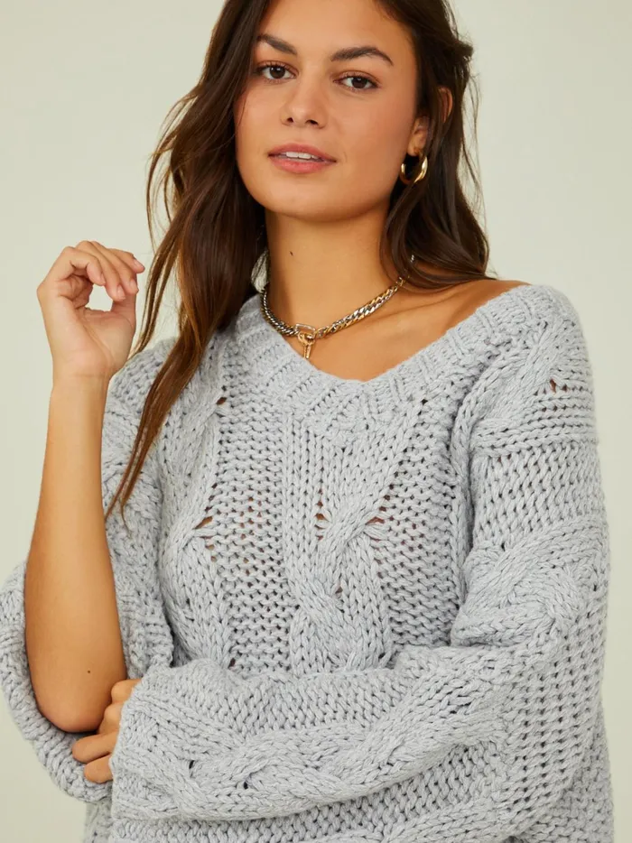 Women Estelle Chunky Cable Knit Sweater Heathergrey Altar039d State Sweaters