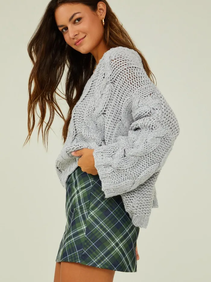 Women Estelle Chunky Cable Knit Sweater Heathergrey Altar039d State Sweaters