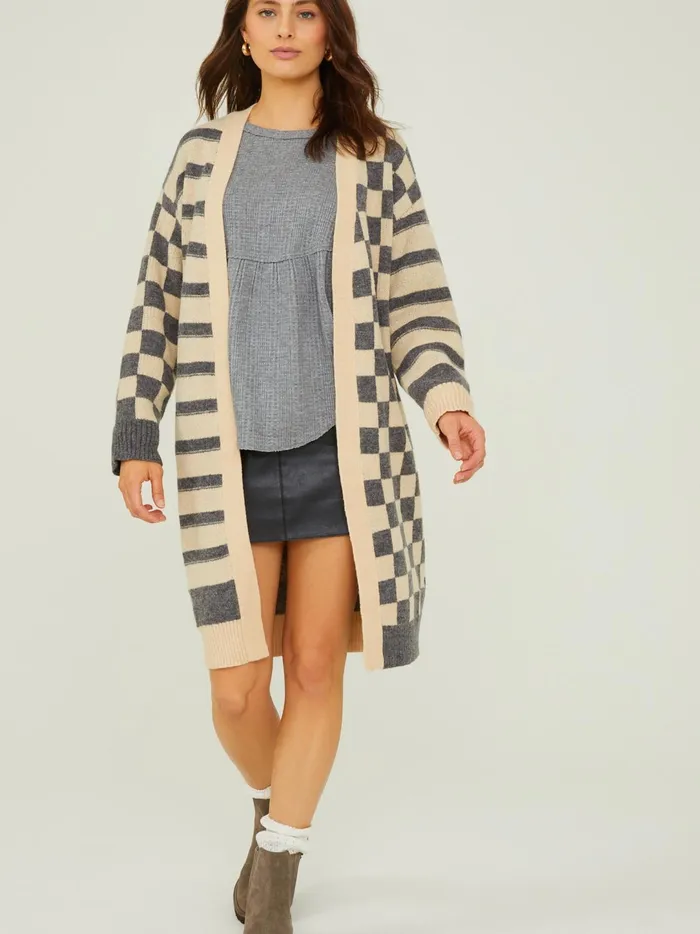 Women Evelyn Long Mixed Cardigan Cream Altar039d State Sweaters