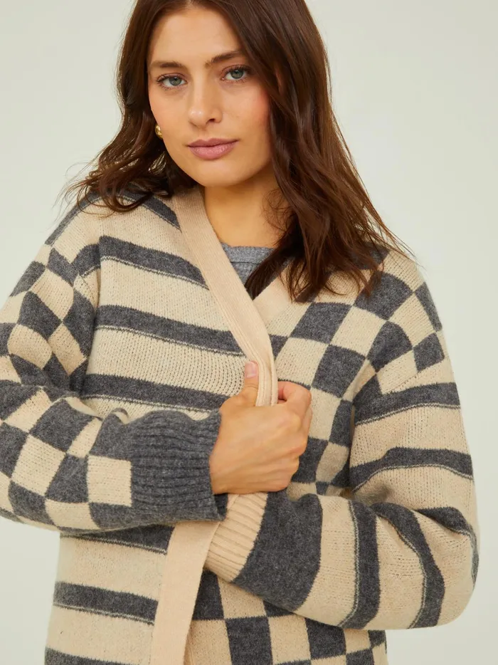 Women Evelyn Long Mixed Cardigan Cream Altar039d State Sweaters