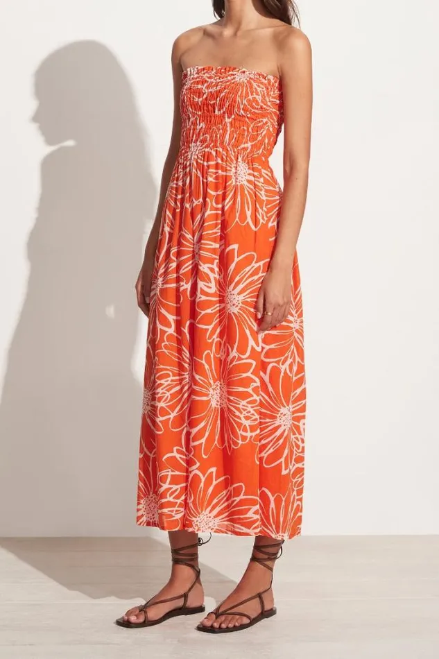 Women Faithfull The Brand Dresses Abbas Midi Dress La Sirena Floral Print Orange 8211 Final Sale