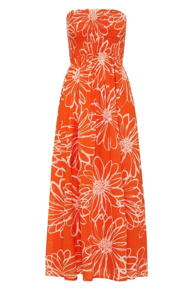 Women Faithfull The Brand Dresses Abbas Midi Dress La Sirena Floral Print Orange 8211 Final Sale