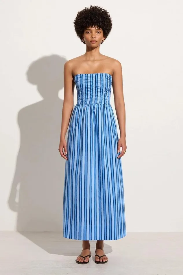 Women Faithfull The Brand Dresses Dominquez Midi Dress Akaia Stripe Blue