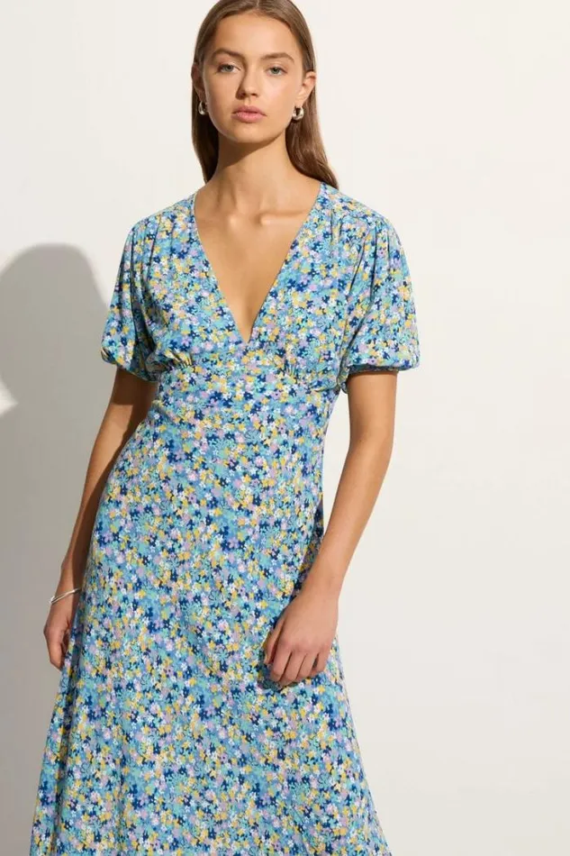 Women Faithfull The Brand Dresses Las Mayas Midi Dress Cala Nica Floral Blue Exclusive