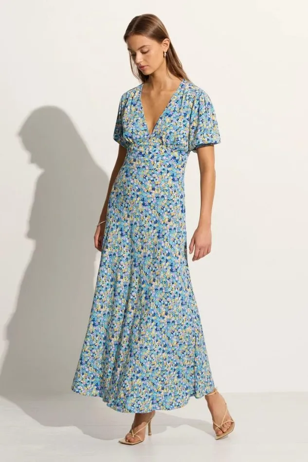 Women Faithfull The Brand Dresses Las Mayas Midi Dress Cala Nica Floral Blue Exclusive