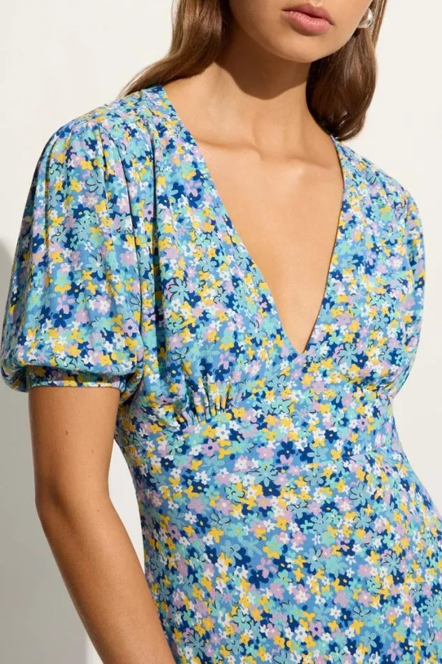 Women Faithfull The Brand Dresses Las Mayas Midi Dress Cala Nica Floral Blue Exclusive