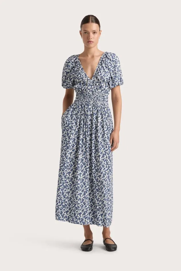 Women Faithfull The Brand Dresses Valras Midi Dress Leilani Mid Blue