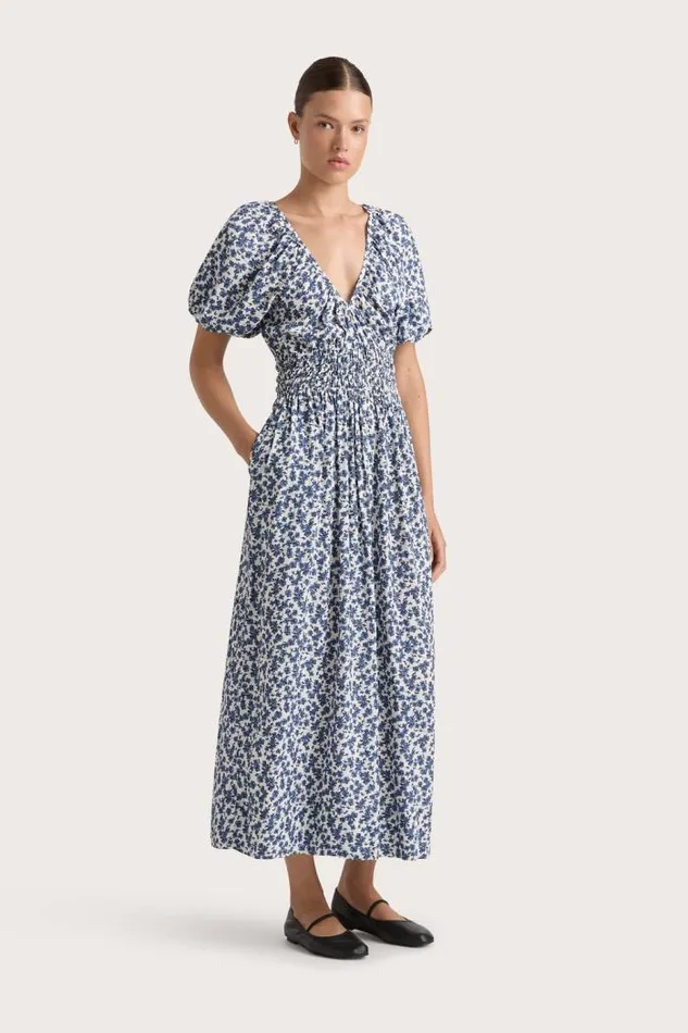 Women Faithfull The Brand Dresses Valras Midi Dress Leilani Mid Blue