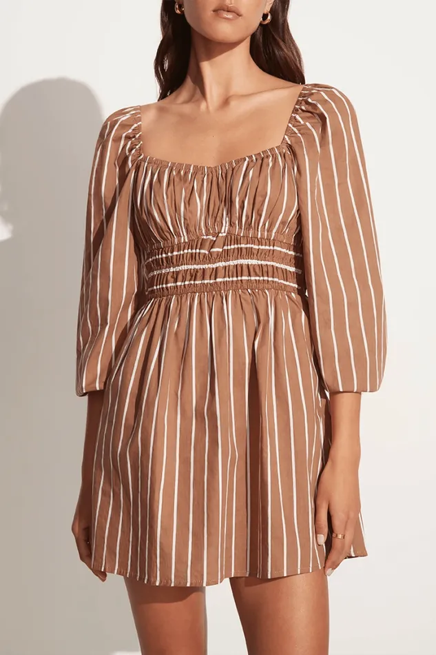 Women Faithfull The Brand Mini Dresses Paloma Mini Dress Adia Stripe Print Hazelnut 8211 Final Sale