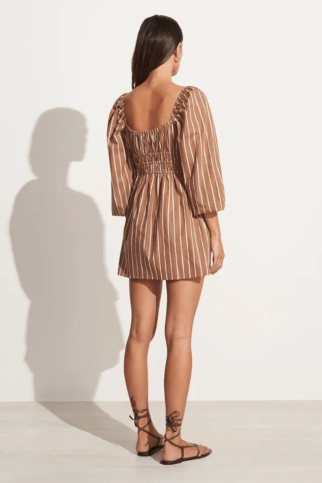 Women Faithfull The Brand Mini Dresses Paloma Mini Dress Adia Stripe Print Hazelnut 8211 Final Sale