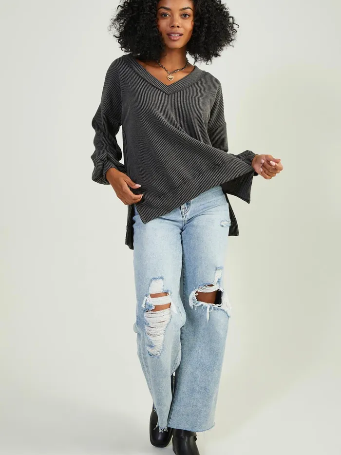 Women Fallon Ribbed Tunic Top Charcoal Altar039d State Blouses