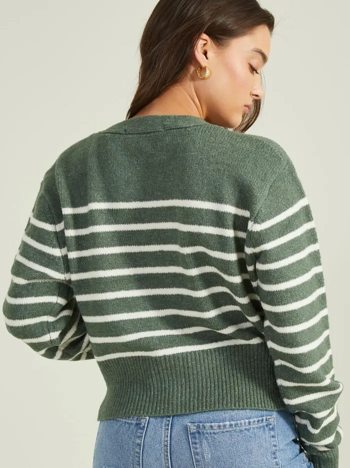 Women Flora Striped Cardigan Greenivory Altar039d State Sweaters